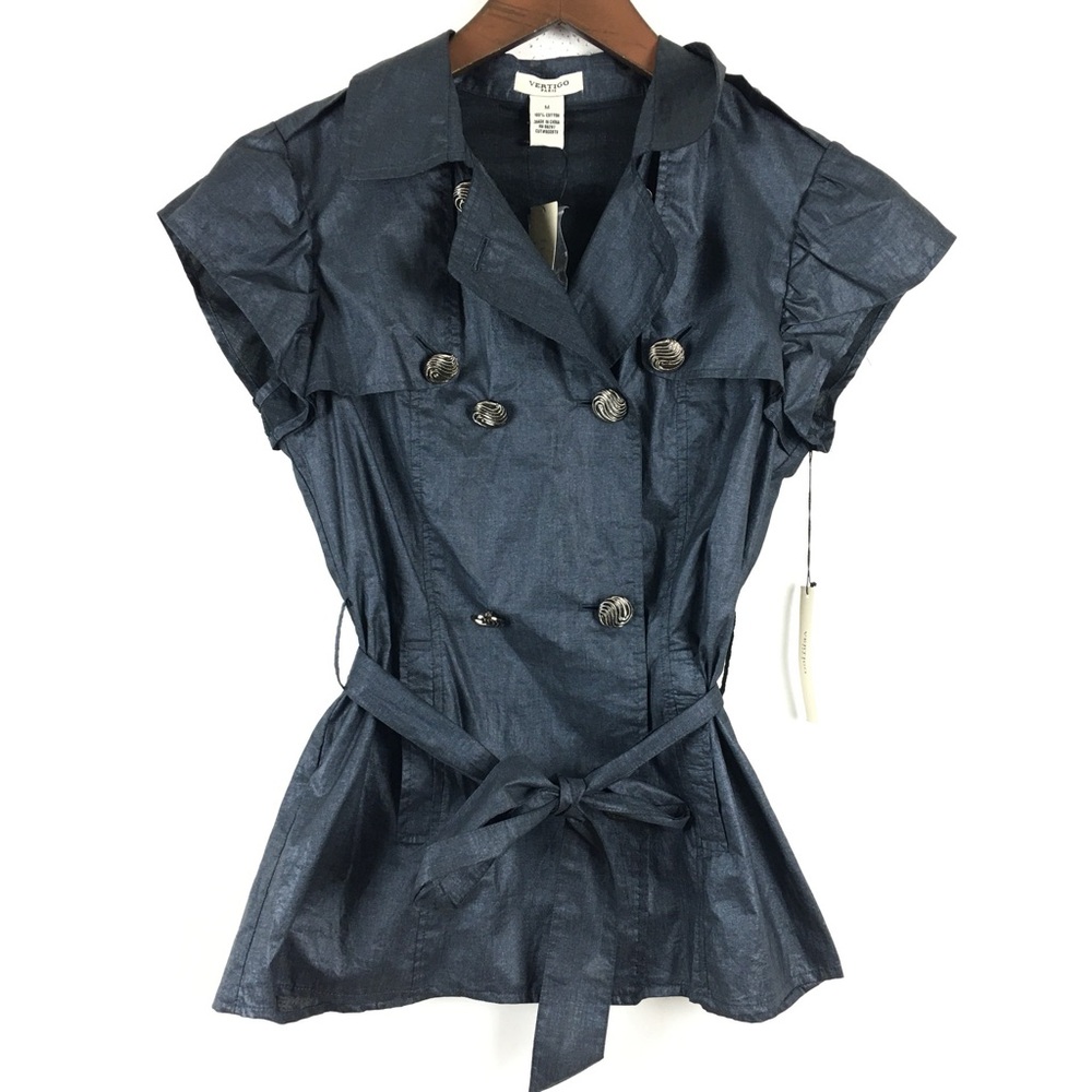 Vertigo Paris Denim Chambray Trench Top Medium Short Sleeve